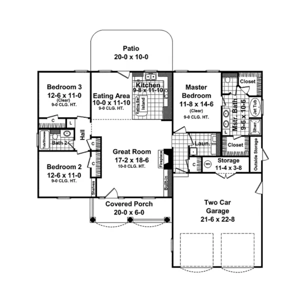 Ranch House Plan First Floor - Mooragte Ranch Home 077D-0089 - Shop House Plans and More