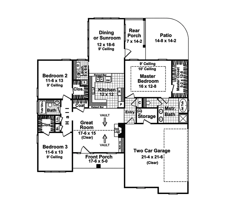 Ranch House Plan First Floor - Belle Glade Craftsman Home 077D-0094 - Search House Plans and More