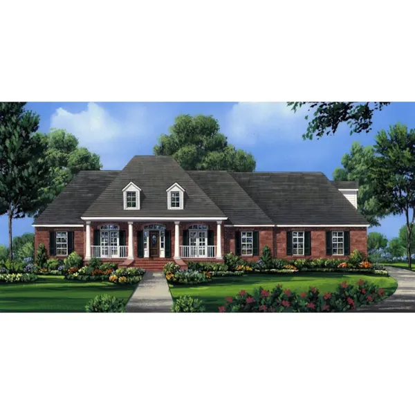 Brick Ranch Equipped With Twin Dormers And Covered Porch