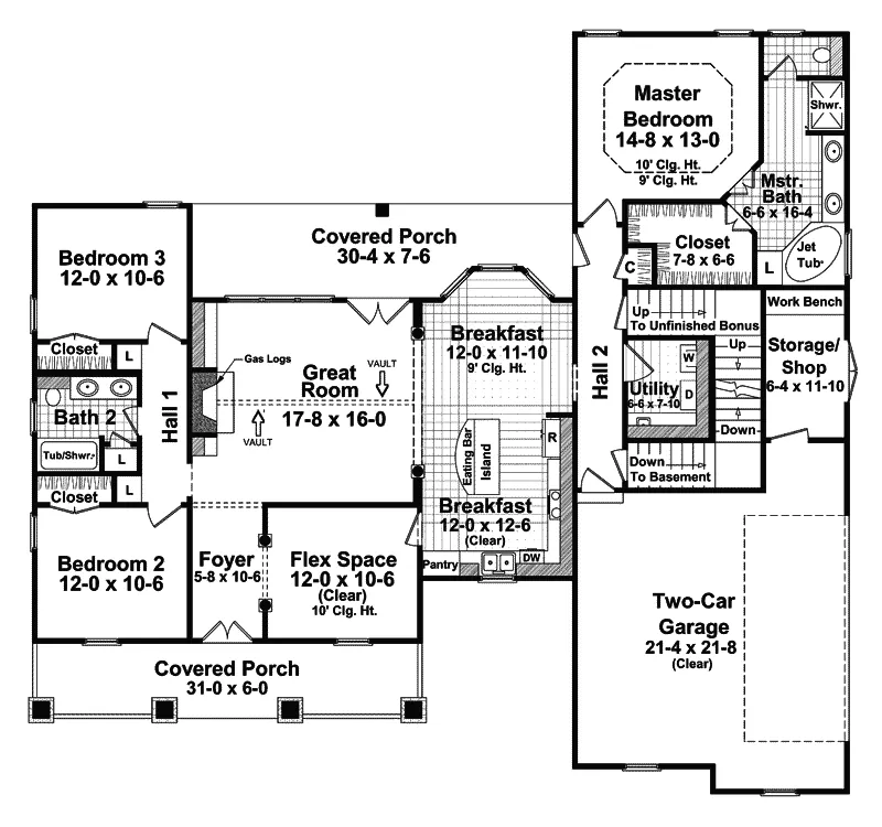 Ranch House Plan First Floor - Hollyview Craftsman Home 077D-0107 - Search House Plans and More
