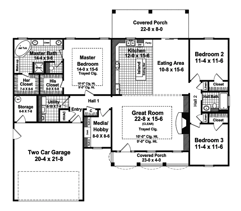 Traditional House Plan First Floor - Willemstad Country Ranch Home 077D-0108 - Shop House Plans and More