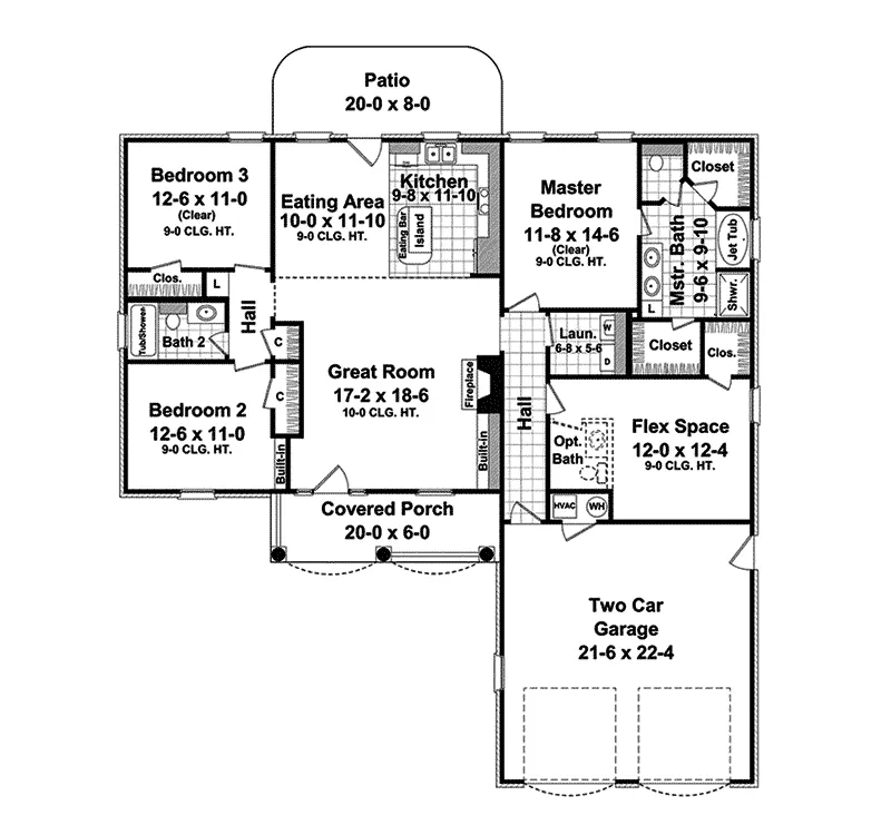 Ranch House Plan First Floor - Miguel Traditional Ranch Home 077D-0120 - Shop House Plans and More