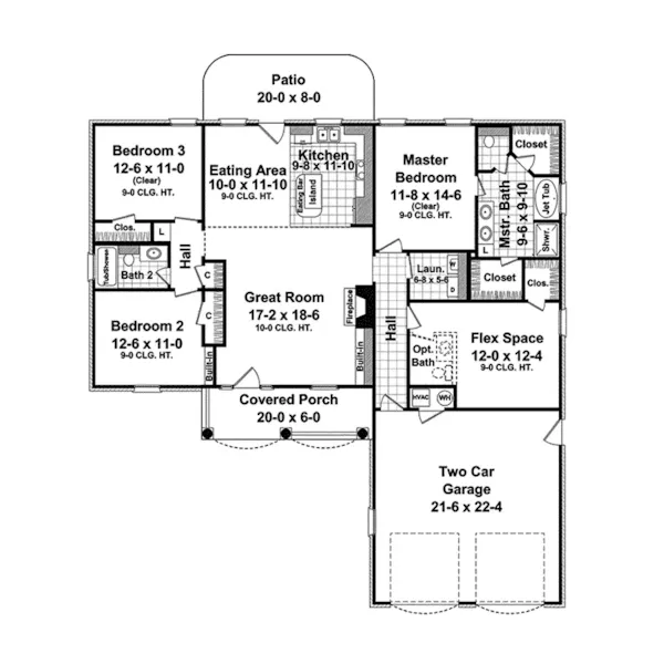 Ranch House Plan First Floor - Miguel Traditional Ranch Home 077D-0120 - Shop House Plans and More