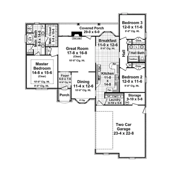 Ranch House Plan First Floor - Sabina Hill Traditional Home 077D-0121 - Shop House Plans and More