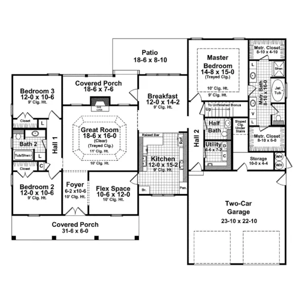 Craftsman House Plan First Floor - Hillcrest Spring Ranch Home 077D-0130 - Search House Plans and More