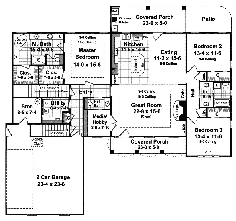 Ranch House Plan First Floor - Pickford Place Country Home 077D-0131 - Shop House Plans and More