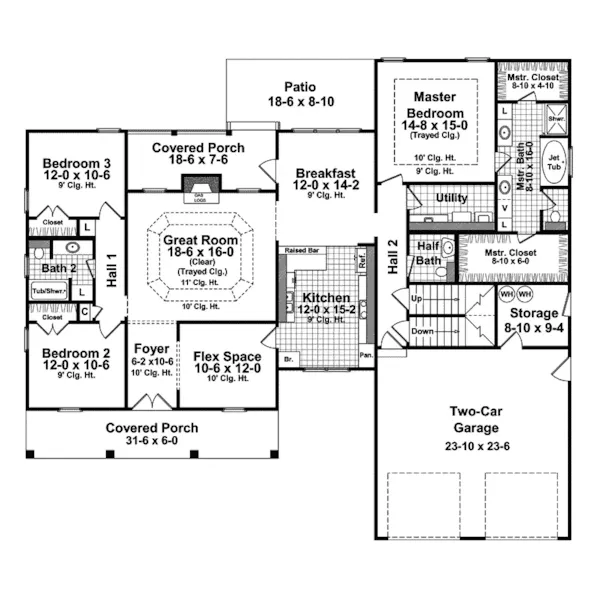 Ranch House Plan First Floor - Knollshire Acadian Home 077D-0135 - Search House Plans and More