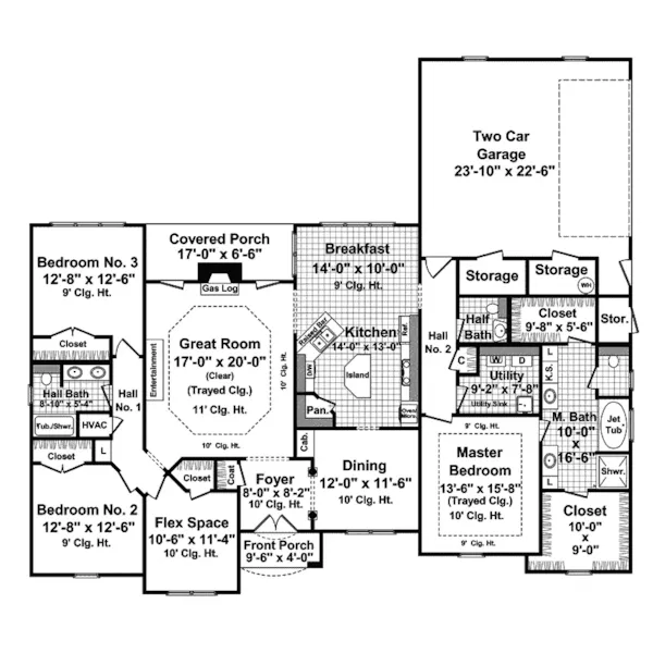 Traditional House Plan First Floor - Indian Crest Ranch Home 077D-0136 - Search House Plans and More