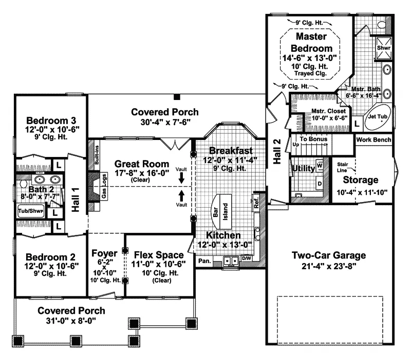 Ranch House Plan First Floor - Manor Creek Craftsman Home 077D-0140 - Shop House Plans and More