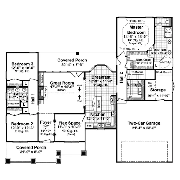 Ranch House Plan First Floor - Manor Creek Craftsman Home 077D-0140 - Shop House Plans and More