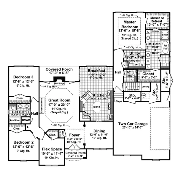 Ranch House Plan First Floor - Hammerstone Manor Ranch Home 077D-0143 - Search House Plans and More