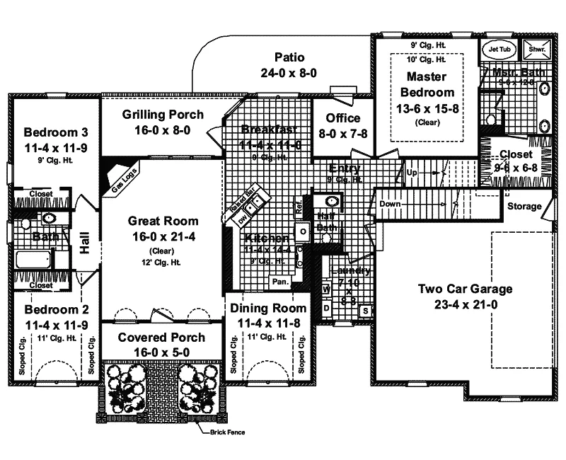 Sunbelt House Plan First Floor - Seabreeze Sunbelt Ranch Home 077D-0150 - Shop House Plans and More