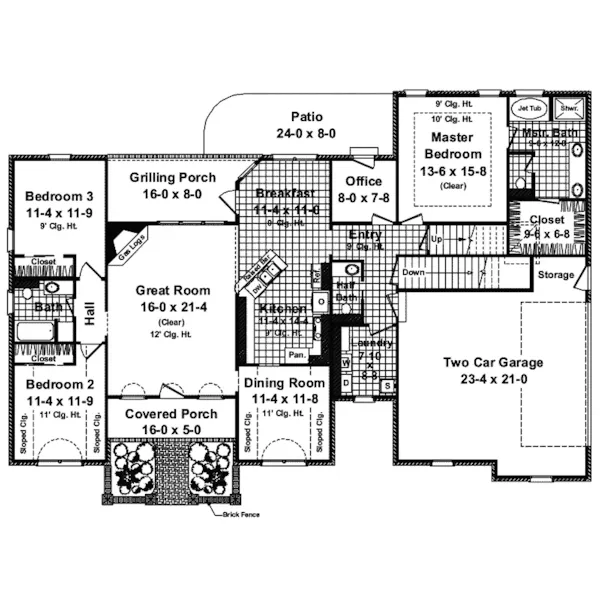 Ranch House Plan First Floor - Seabreeze Sunbelt Ranch Home 077D-0150 - Shop House Plans and More