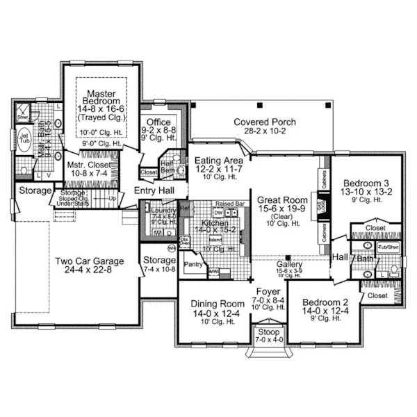 Ranch House Plan First Floor - Kingsmere Southern Home 077D-0158 - Search House Plans and More