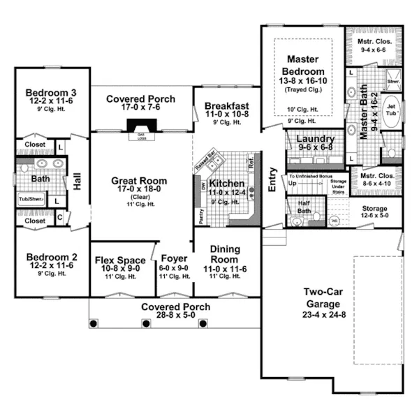 Traditional House Plan First Floor - Somerset Park Southern Home 077D-0160 - Shop House Plans and More