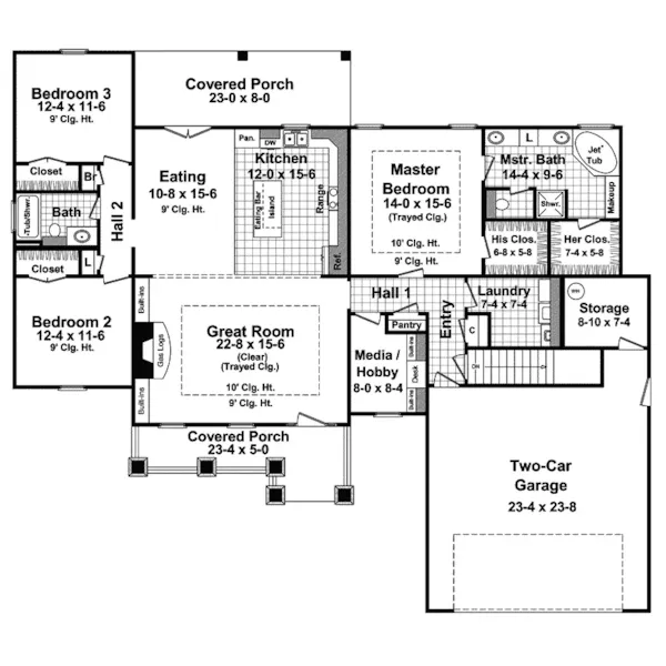 Ranch House Plan First Floor - Heatherton Craftsman Home 077D-0163 - Search House Plans and More