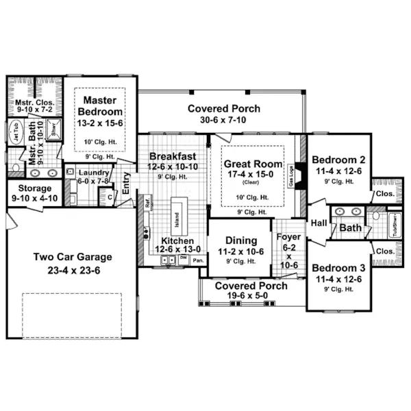 Arts & Crafts House Plan First Floor - Jessica Marie Ranch Home 077D-0165 - Search House Plans and More