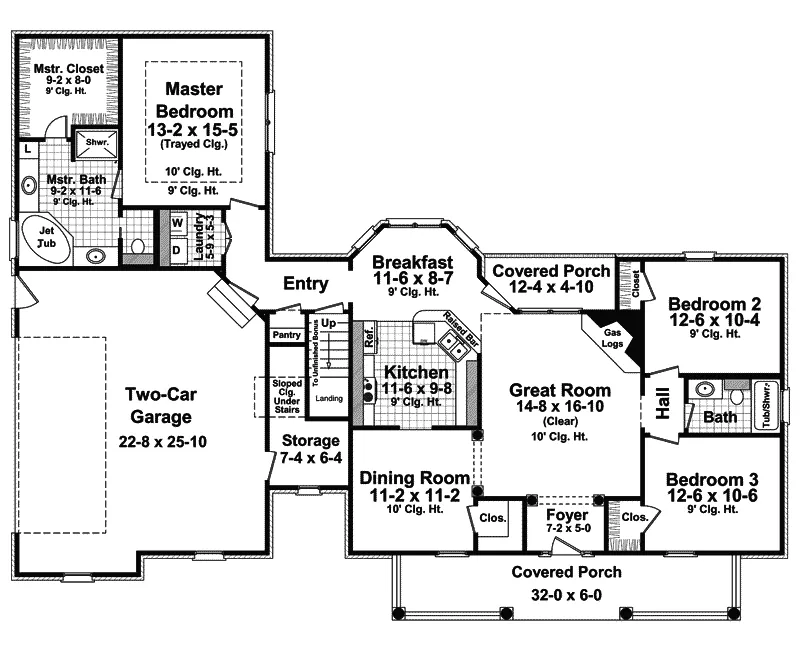 Ranch House Plan First Floor - Skidmoore Country Home 077D-0168 - Shop House Plans and More