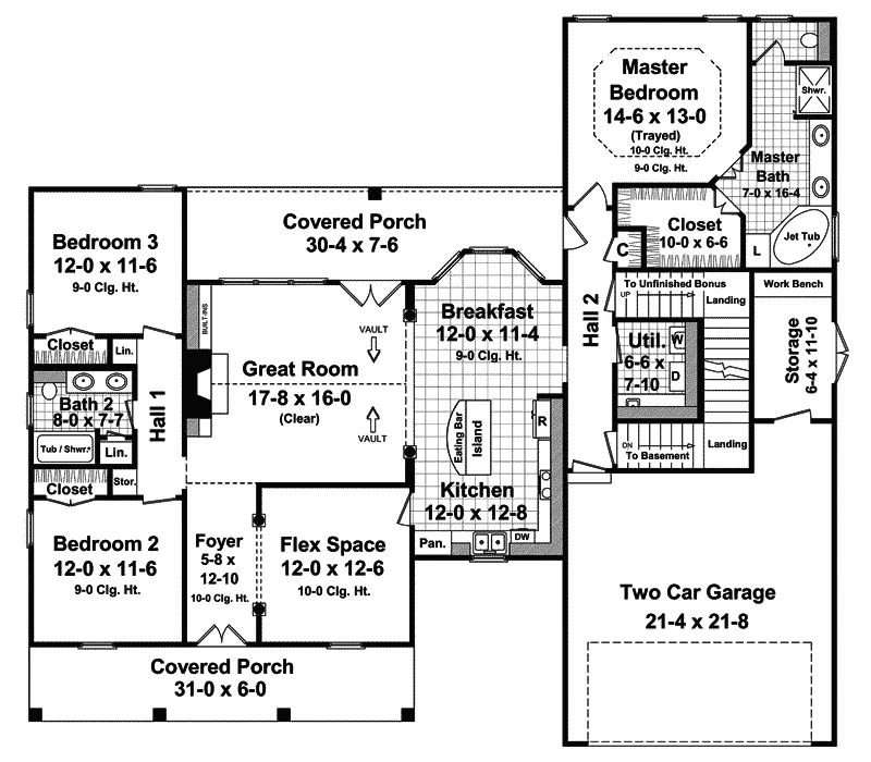 Craftsman House Plan First Floor - Fairlane Place Southern Home 077D-0169 - Search House Plans and More
