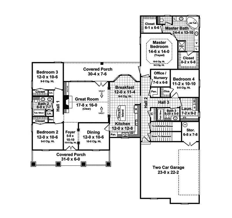 Ranch House Plan First Floor - Graybirch Southern Country Home 077D-0172 - Search House Plans and More