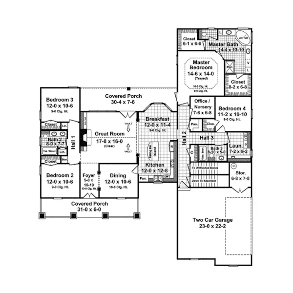 Ranch House Plan First Floor - Graybirch Southern Country Home 077D-0172 - Search House Plans and More