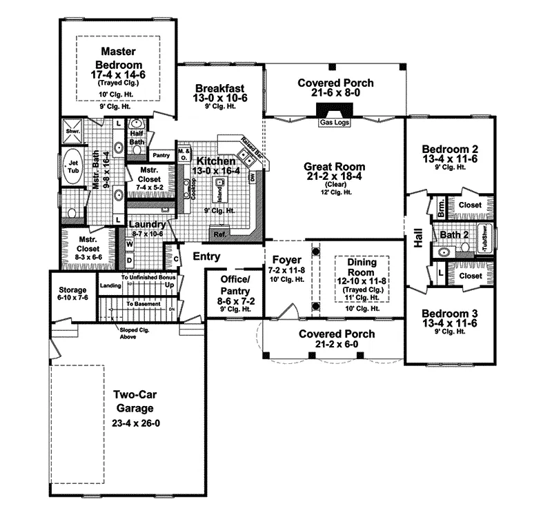 Traditional House Plan First Floor - Pendergrass Country Home 077D-0173 - Shop House Plans and More