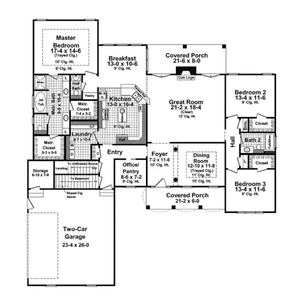 European House Plan First Floor - Pendergrass Country Home 077D-0173 - Shop House Plans and More