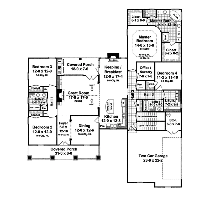 Ranch House Plan First Floor - Graybridge Southern Home 077D-0174 - Search House Plans and More