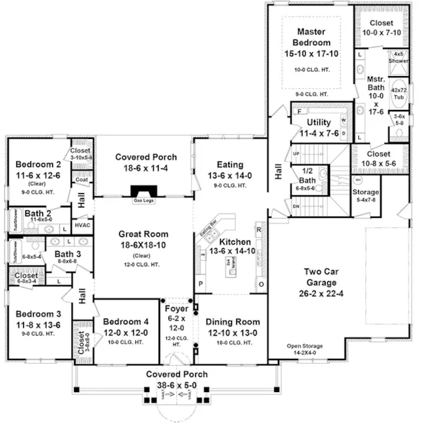 Traditional House Plan First Floor - Comanche Country Home 077D-0176 - Search House Plans and More