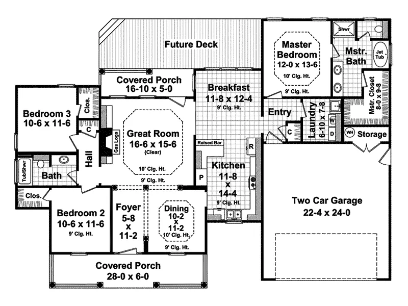 Southern House Plan First Floor - Willow Knoll Southern Home 077D-0177 - Shop House Plans and More