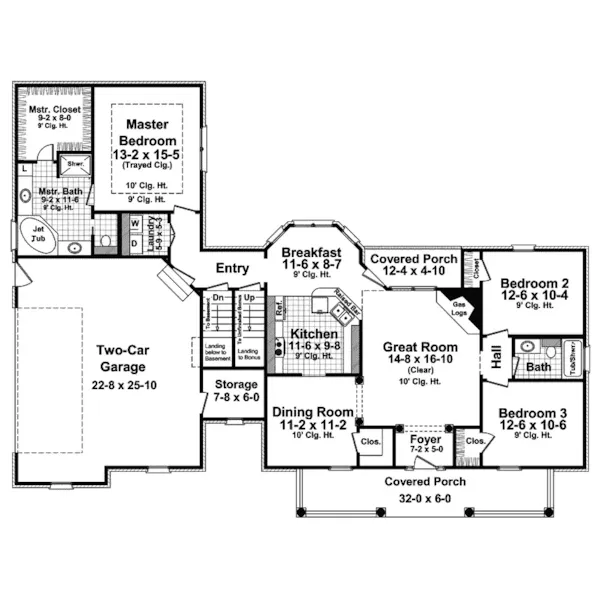 Farmhouse Plan First Floor - Brush Creek Country Ranch Home 077D-0185 - Search House Plans and More