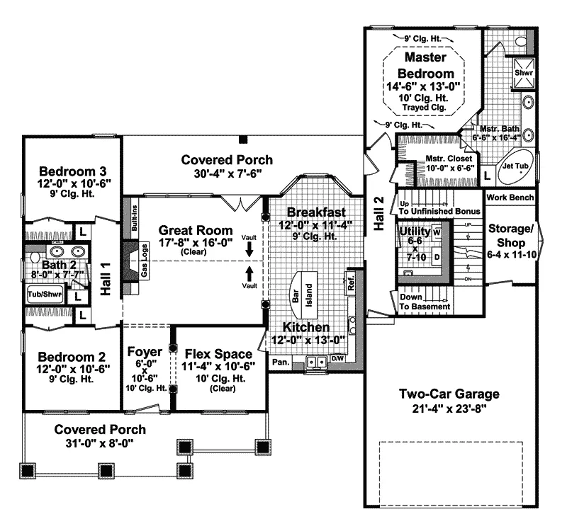 Craftsman House Plan First Floor - Twigwood Craftman Style Home 077D-0187 - Shop House Plans and More