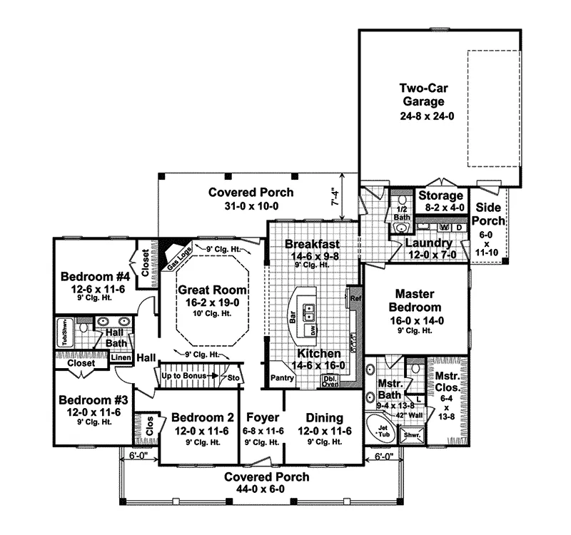 Ranch House Plan First Floor - Pacland Place Craftsman Home 077D-0202 - Shop House Plans and More