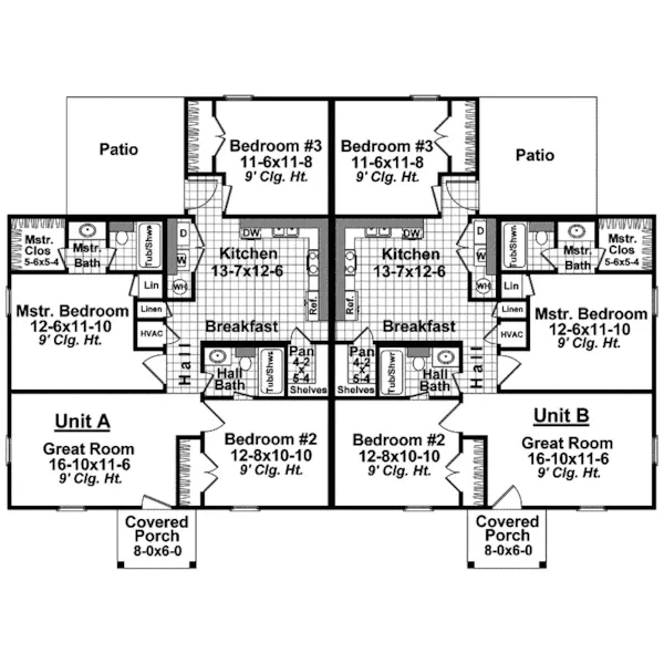 Country House Plan First Floor - Freeburg Duplex Home Design Plan077D-0207 - Search House Plans and More