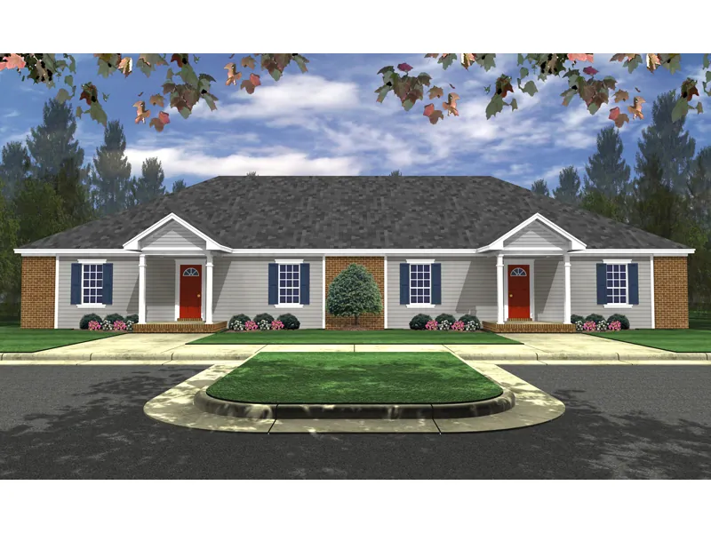 Ranch House Plan Front of Home - Freeburg Duplex Home Design Plan077D-0207 - Search House Plans and More