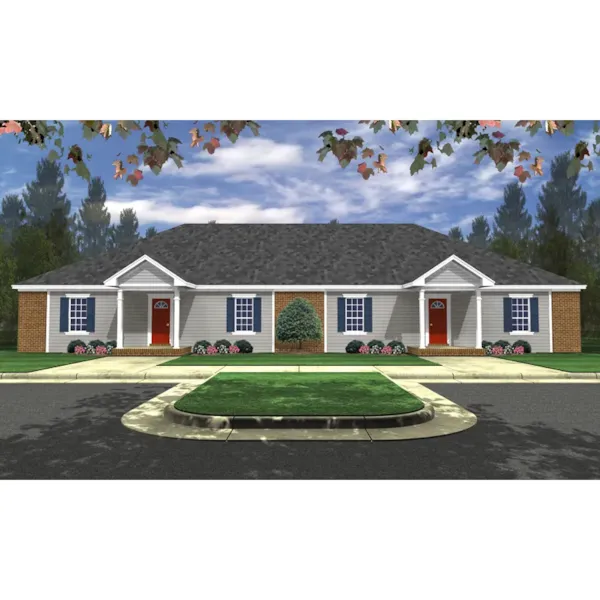 Country House Plan Front of Home - Freeburg Duplex Home Design Plan077D-0207 - Search House Plans and More