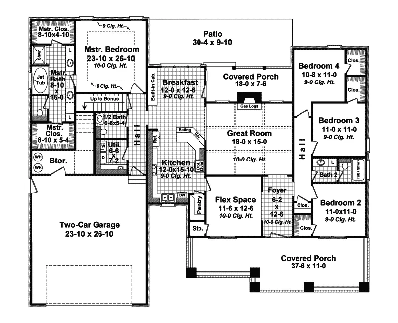 Ranch House Plan First Floor - Upmoore Craftsman Home 077D-0209 - Shop House Plans and More