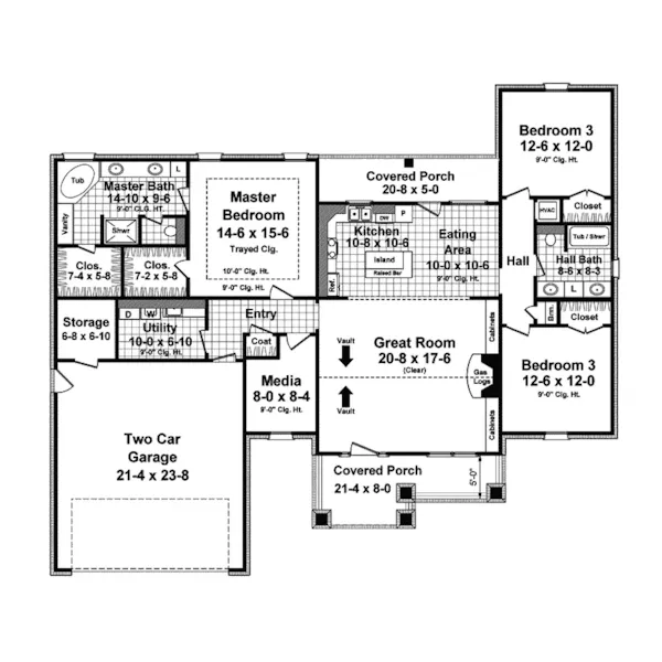 Arts & Crafts House Plan First Floor - Kelly Leaf Craftsman Ranch Home 077D-0213 - Search House Plans and More