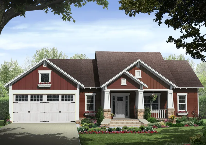 Arts & Crafts House Plan Front of Home - Kelly Leaf Craftsman Ranch Home 077D-0213 - Search House Plans and More