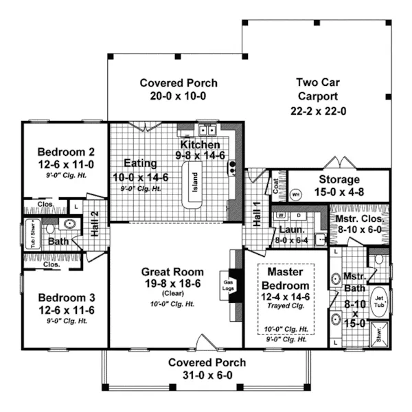 Ranch House Plan First Floor - Lyndemill Southern Home 077D-0216 - Shop House Plans and More