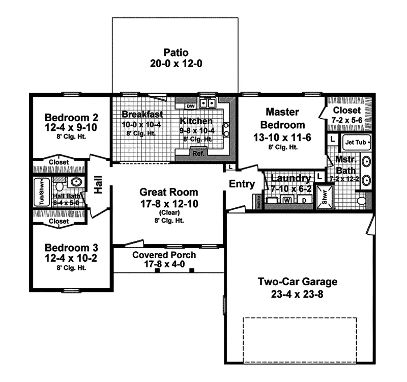 Ranch House Plan First Floor - Harcourt Hill Traditional Home 077D-0220 - Search House Plans and More
