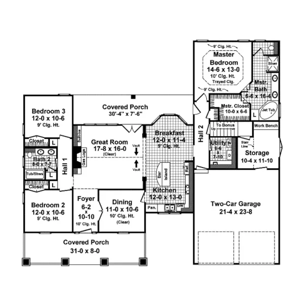 Craftsman House Plan First Floor - Kirkham Park Craftsman Home 077D-0223 - Search House Plans and More