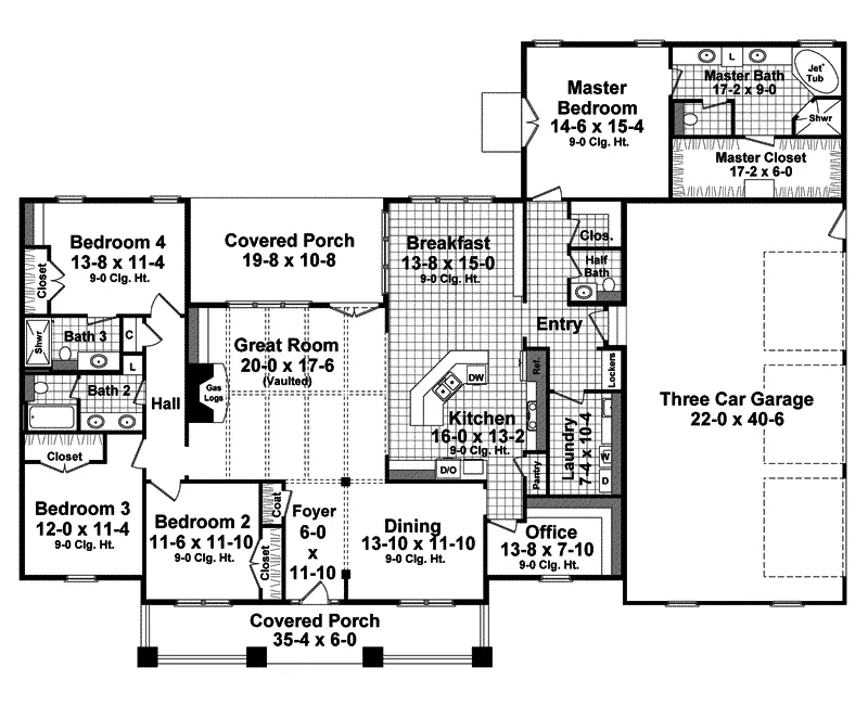 Cabin & Cottage House Plan First Floor - Oakhampton Craftsman Home 077D-0227 - Shop House Plans and More