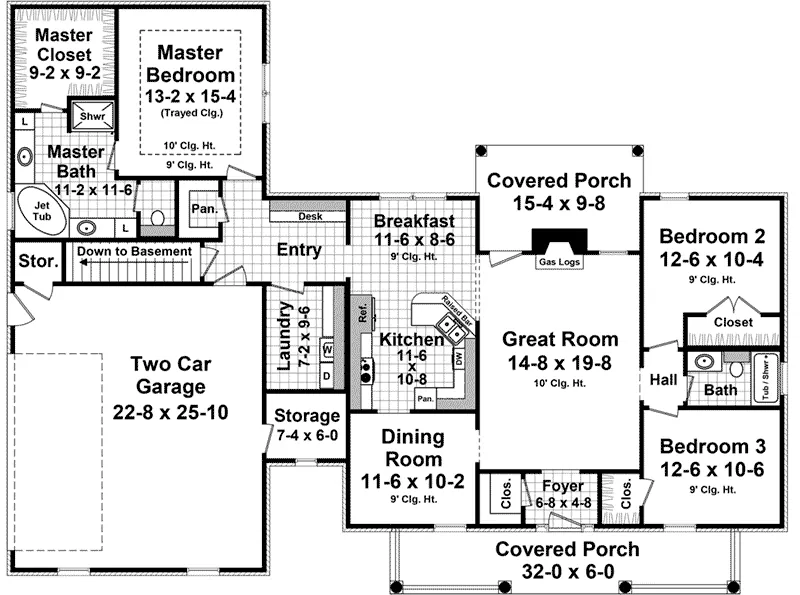 Country House Plan First Floor - Calton Craftsman Ranch Home 077D-0238 - Search House Plans and More