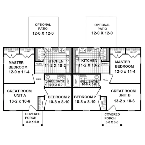 Traditional House Plan First Floor - Clover Ranch Duplex 077D-0242 - Search House Plans and More