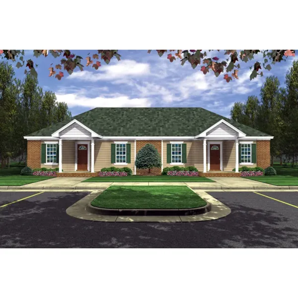 Traditional House Plan Front of Home - Clover Ranch Duplex 077D-0242 - Search House Plans and More