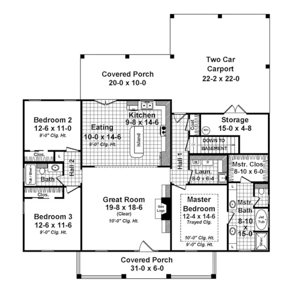 Lowcountry House Plan First Floor - Greenridge Acadian Ranch Home 077D-0244 - Search House Plans and More