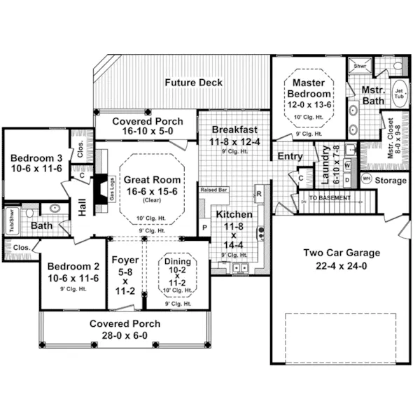 Ranch House Plan First Floor - Carter Hill Country Farmhouse 077D-0255 - Search House Plans and More