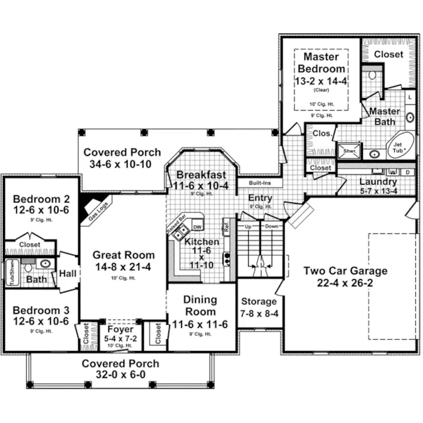 Southern House Plan First Floor - Edgemont Hill Country Home 077D-0263 - Search House Plans and More