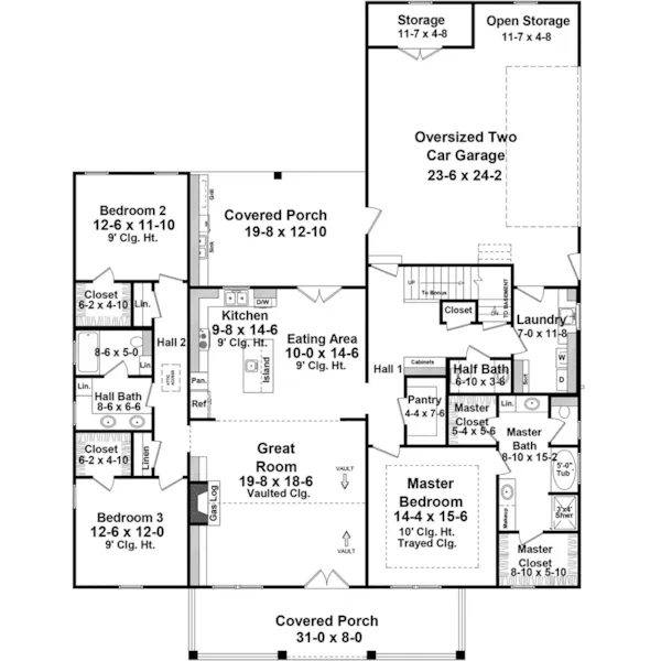 Farmhouse Plan First Floor - 077D-0291 - Shop House Plans and More